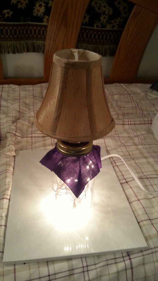 Thumbnail: Mason Jar Lamps With Choice Of Shade Color, Bow Color, Lid Cover Color.