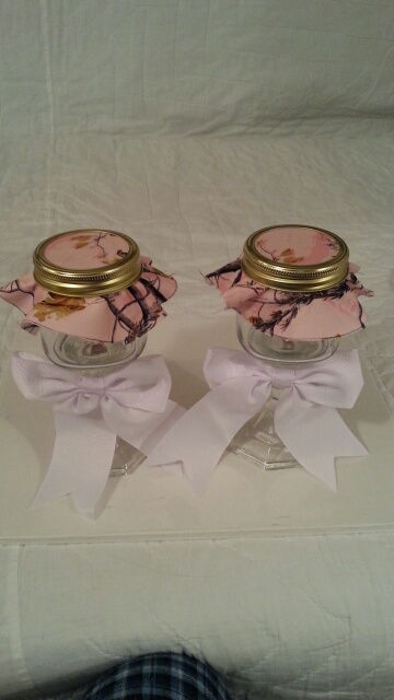 Thumbnail: Pink Camo Top Decorative Candle Jar Sets.  Choice of Bow color.