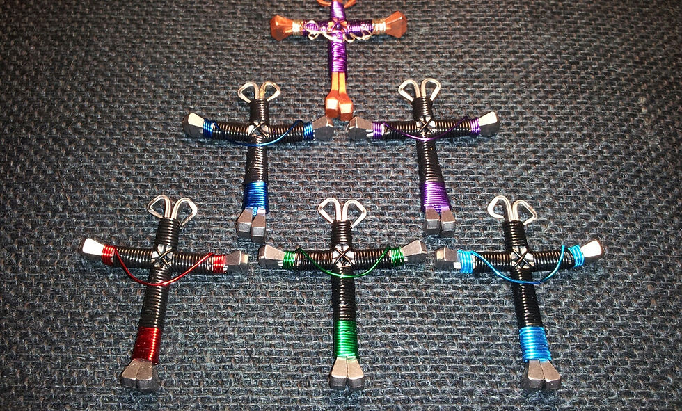 Thumbnail: Two Color Sash Wire Wrapped Horseshoe Nail Cross Necklaces Jewelry.