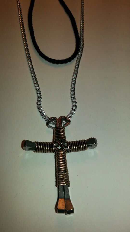 Thumbnail: Single Color Wire Wrapped Horseshoe Nail Cross Necklaces Jewelry.