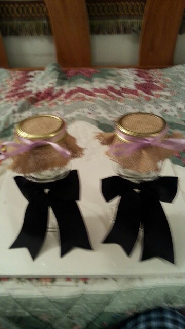 Thumbnail: Burlap Top Decorative Candle Jar Sets.  Group 2. Choice of Bow color.