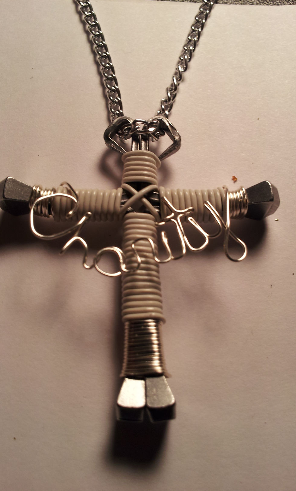 Thumbnail: Wire Art Personalized Wire Wrapped Horseshoe Nail Cross Necklaces Jewelry.
