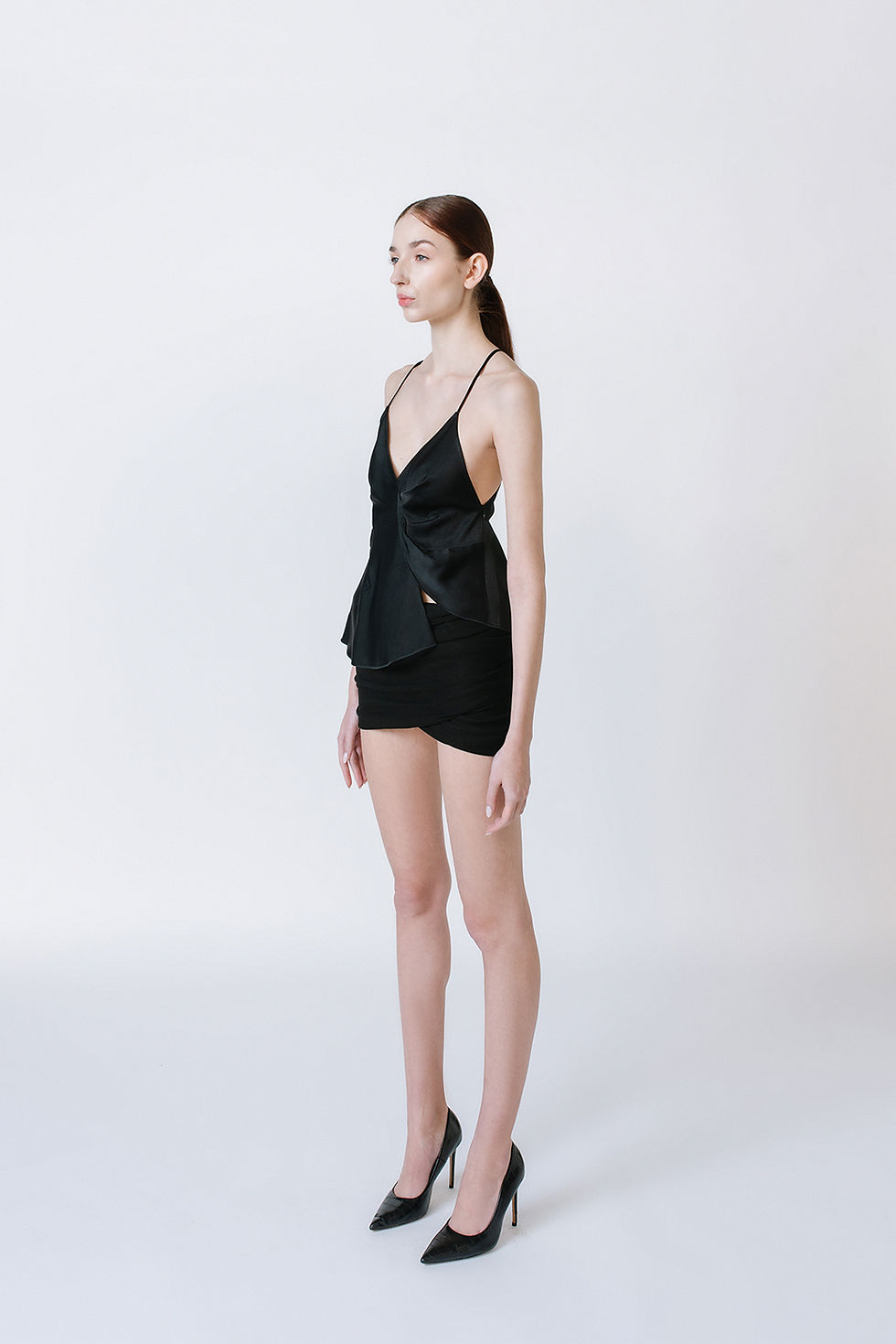 Thumbnail: Satin camisole with spaghetti strap in Black