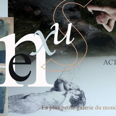 Visitatori che ammirano opere d’arte multidisciplinari - dipinti, fotografie e installazioni - alla mostra Nexus del collettivo Action Hybride a Roubaix, Francia (ottobre 2024).