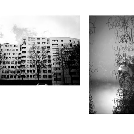 Page from DONYA publication by La Pecora Edizioni showing a blend of photographic images and text exploring themes of human condition, art, and anthropology in an experimental book format.