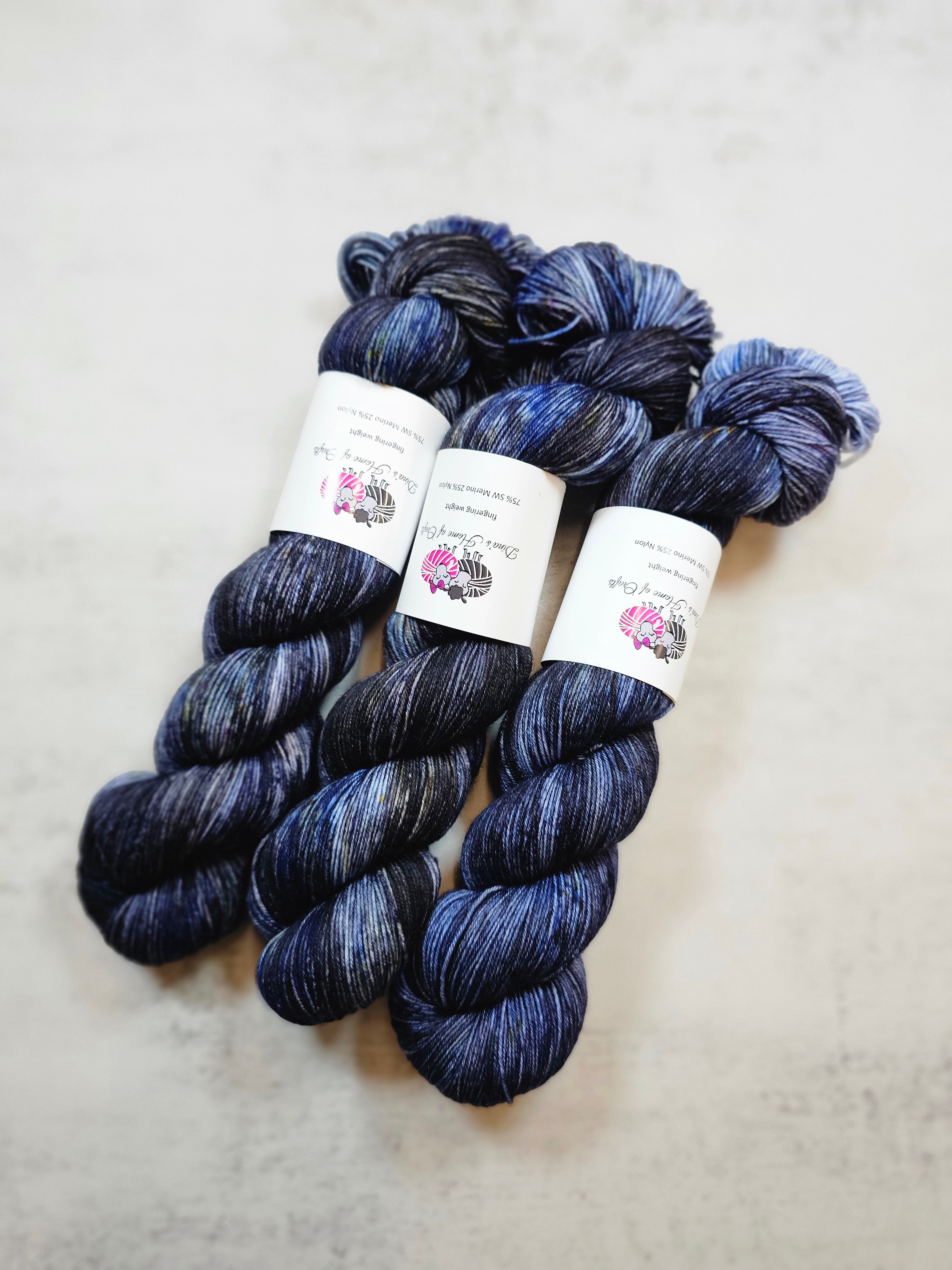 SW Merino Nylon yarn, 4-ply, Fingering weight, 100 g, DARKEST DEPTHS