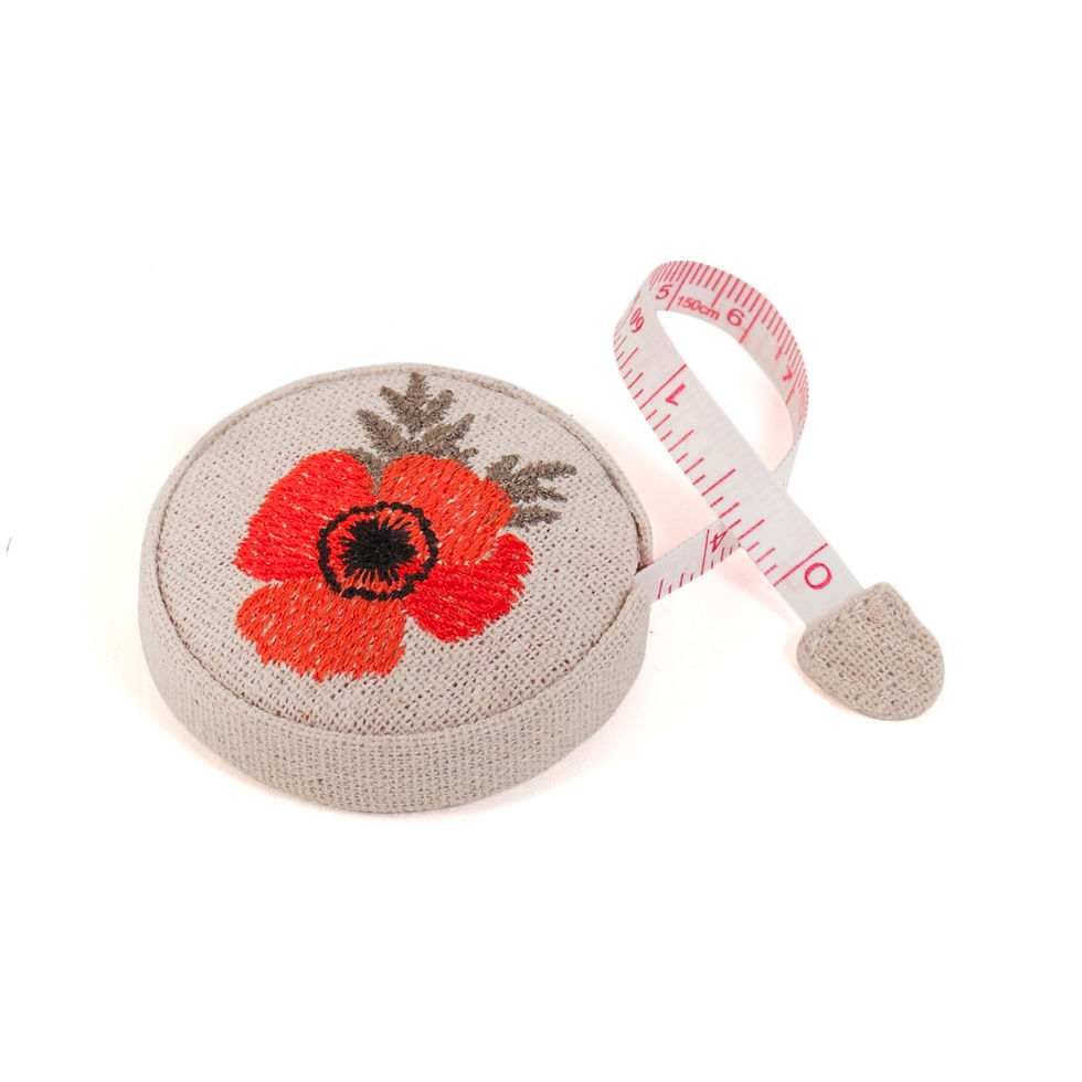 Embroidered Poppy retractable tape measure, 150cm
