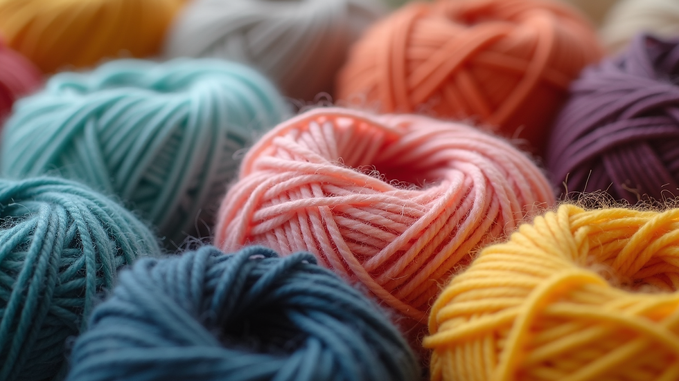 Close-up view of soft, textured yarn skeins in various colors