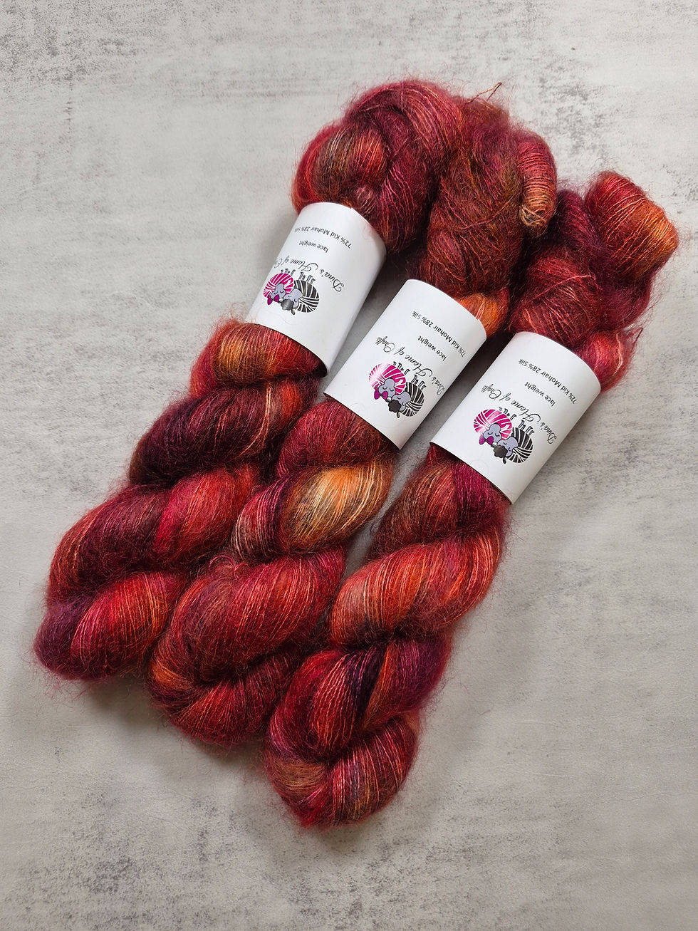 Thumbnail: Kid Mohair Silk yarn, Lace weight, 50 g, SHE SET THE SKY ABLAZE