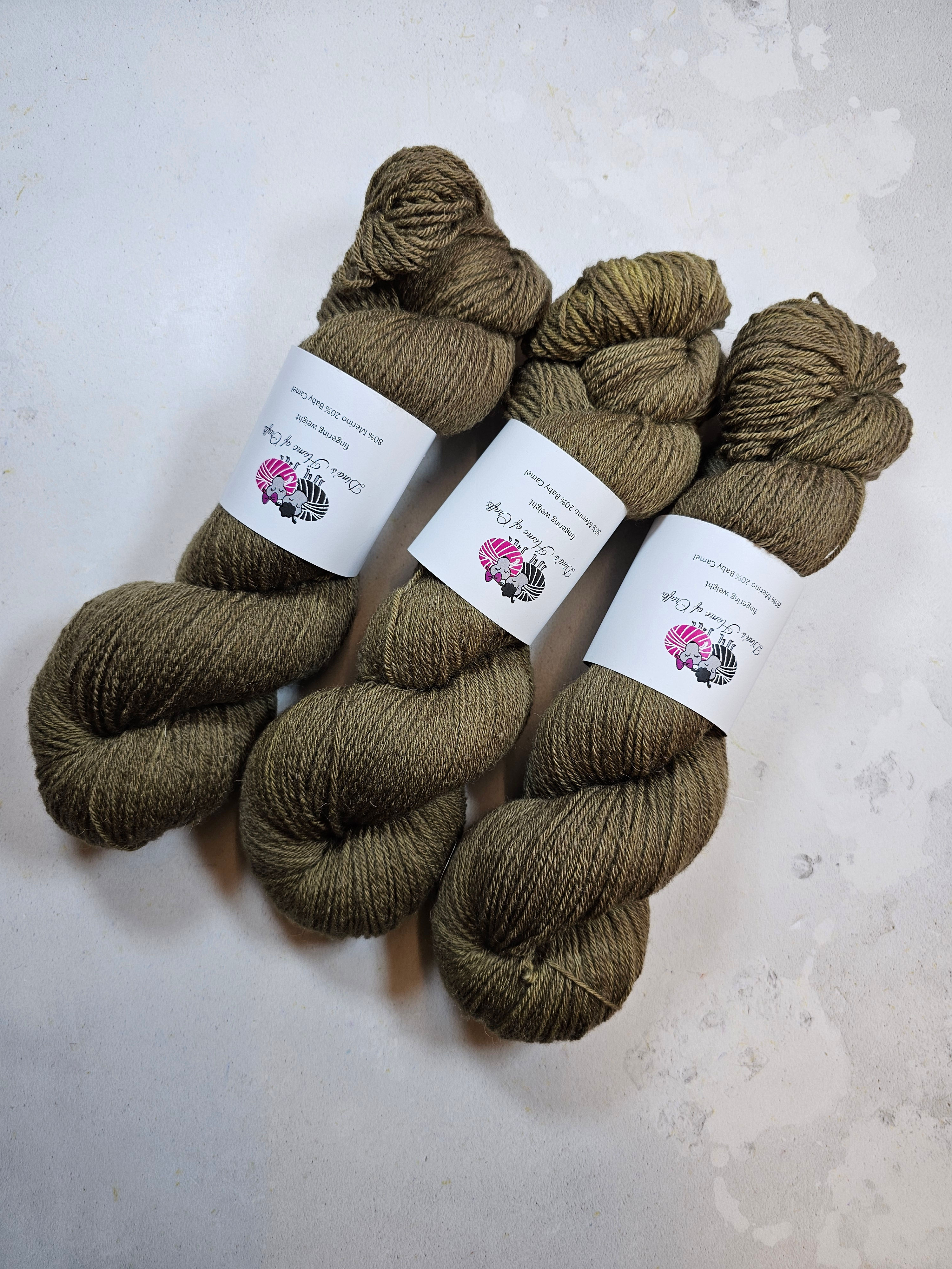 Merino/ Baby Camel yarn, 4-ply, fingering , SWAMP