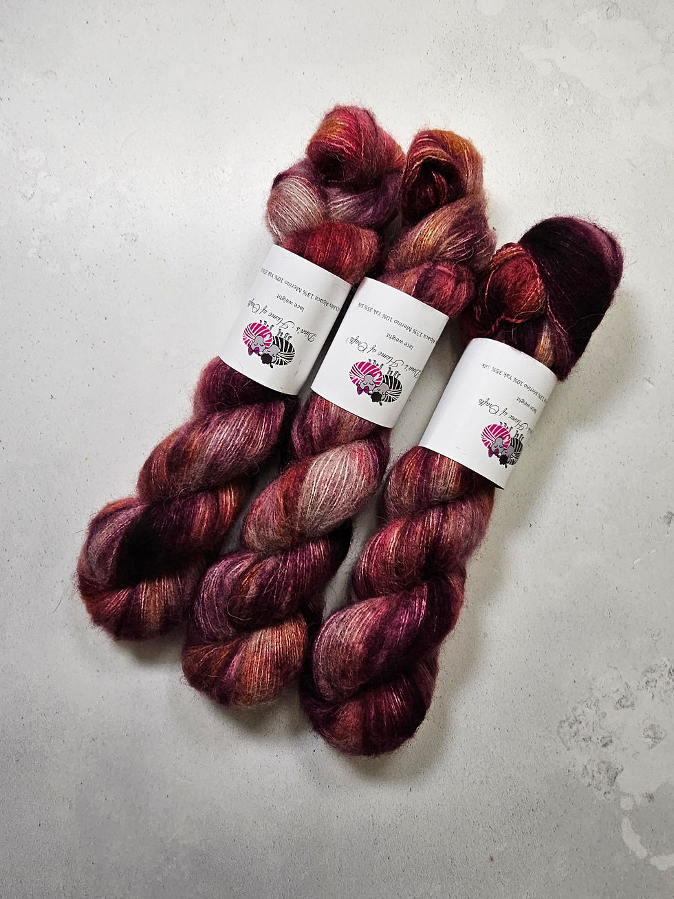 Yak Cloud yarn, Lace weight, 50 g, RUBY RHAPSODY