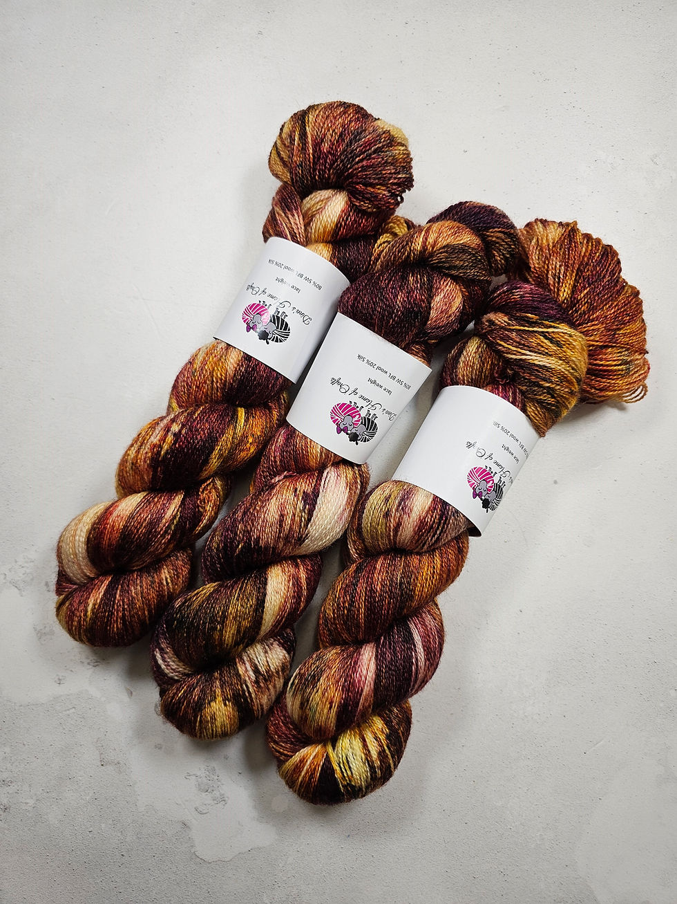 BFL silk lace weight yarn, 100 g, SMOULDER SLOWLY