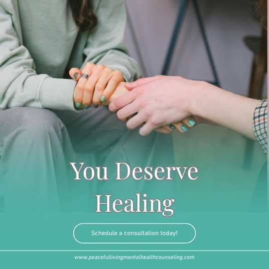 A visual representation of EMDR Reprocessing with text schedule a consultation with peaceful living