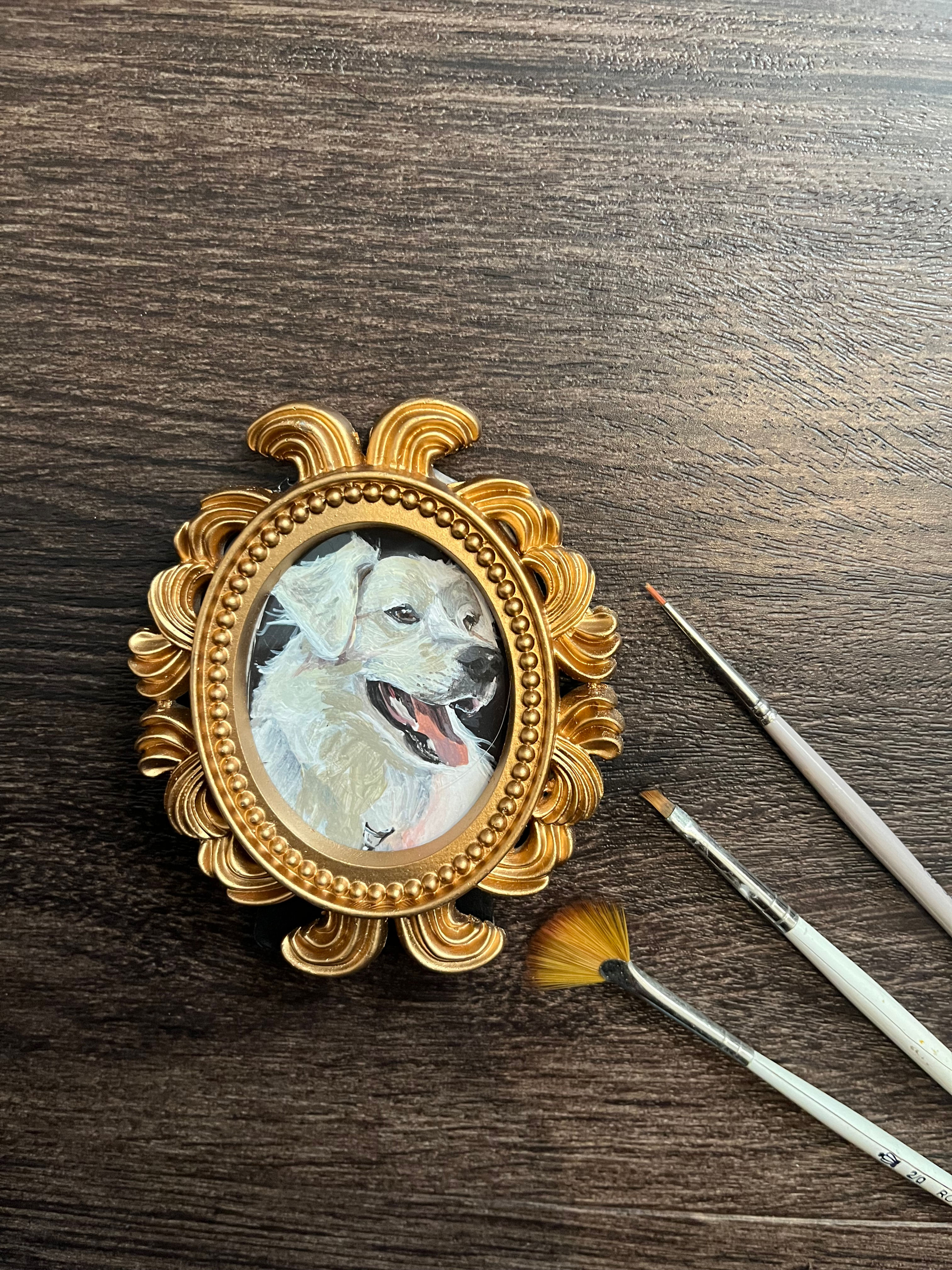 Miniature Dog Portrait in a Vintage Style Gold Frame, Custom
