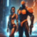 Fantasy image of a strong female cyber defender and an AI enabled cyborg.