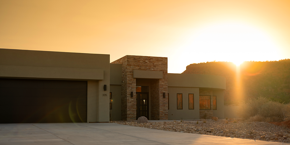 Kanab luxury home at Catori Canyon with desert modern architecture at sunset