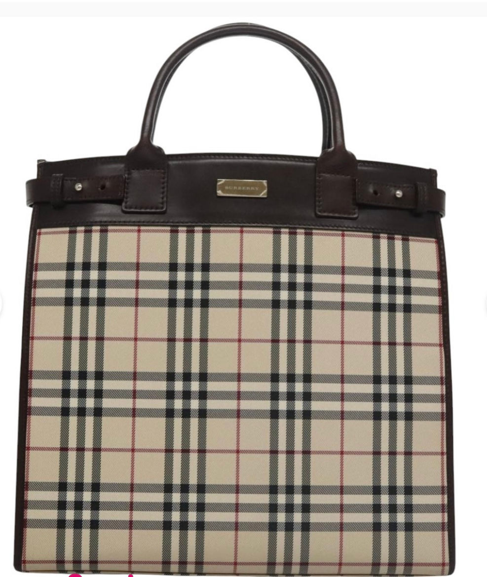 Burberry Nova Check Tote Bag – Beige Canvas & Brown Leather | Authentic | Paris 