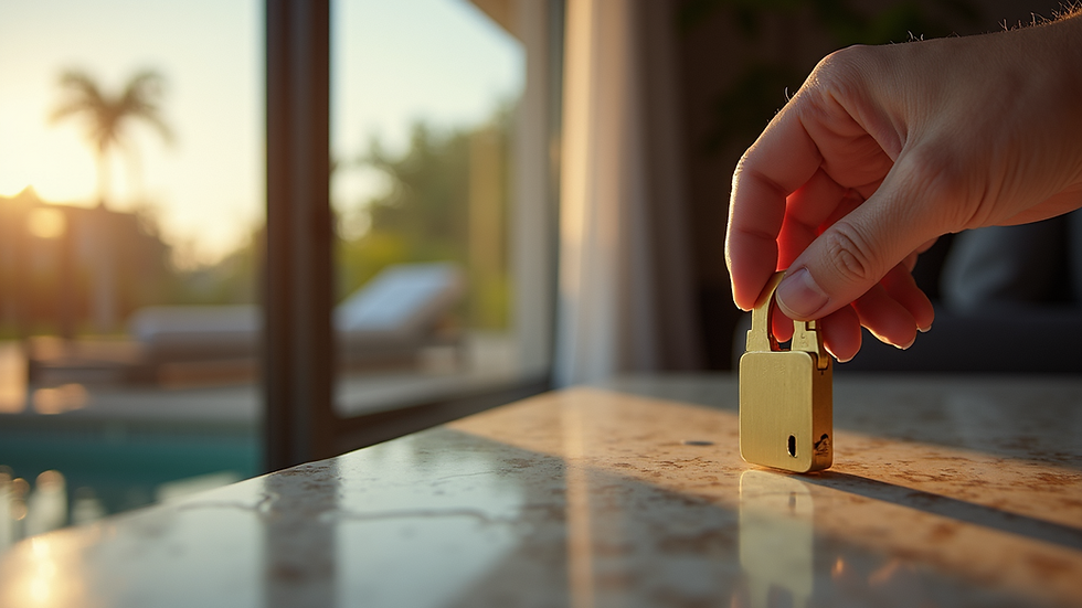 Close-up view of a luxury property key handover