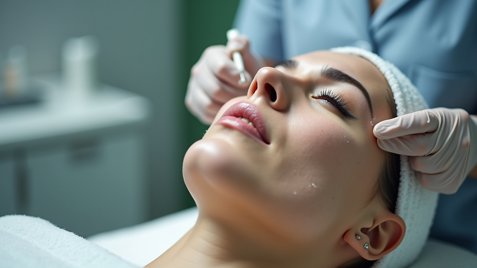 Close-up view of a dermatologist applying a chemical peel on skin