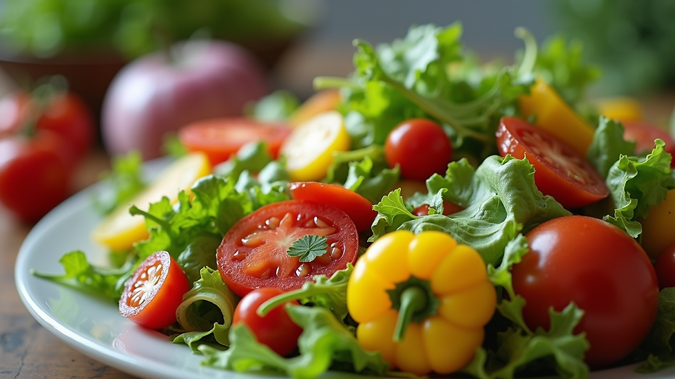 Close-up view of a vibrant salad filled with fresh vegetables