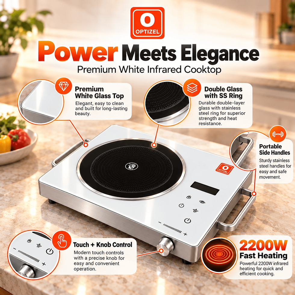 Thumbnail: OPTIZEL AMORA 2200W Infrared Cooktop | Premium White Double Glass