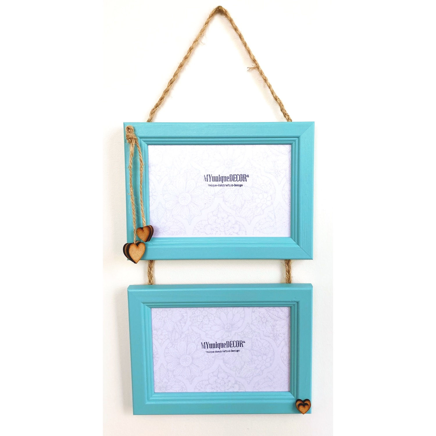 Duck Egg Blue Photo Frame with Rustic Heart Detail