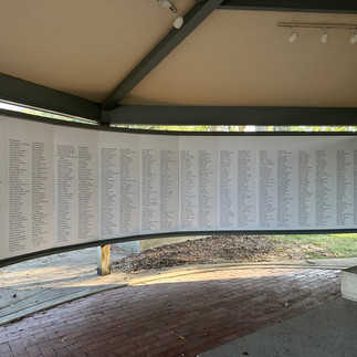 Names of many Pioneers who died along the journey west around 1846. The Names are listed in a Rotunda Building Called the Pioneer Memorial