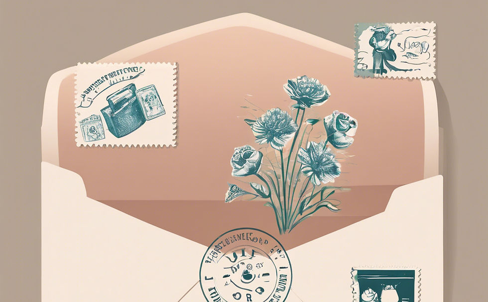 Wedding envelope illustration with stamps