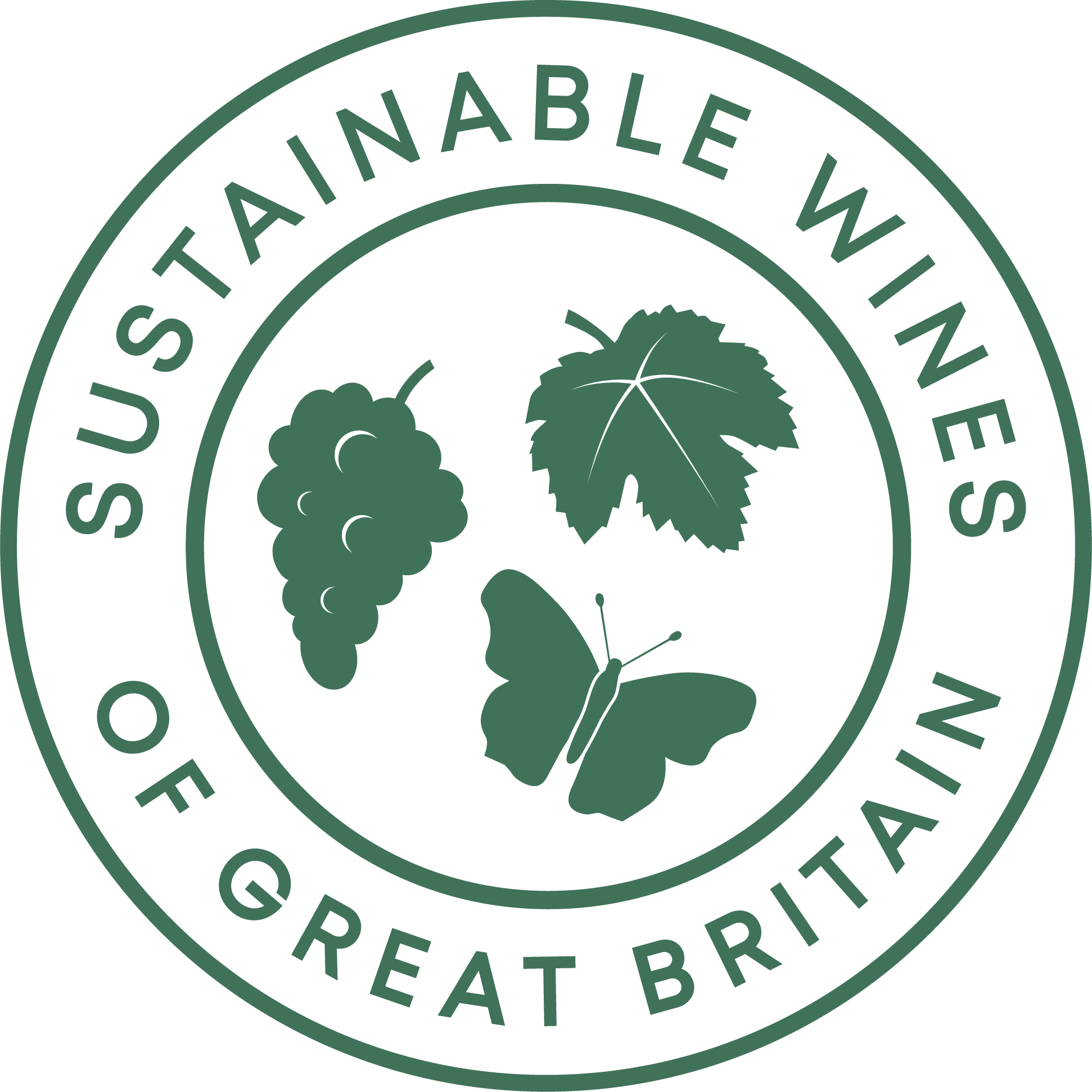 Sustainable Wines of Great Britain logo: grapes, leaf, 
