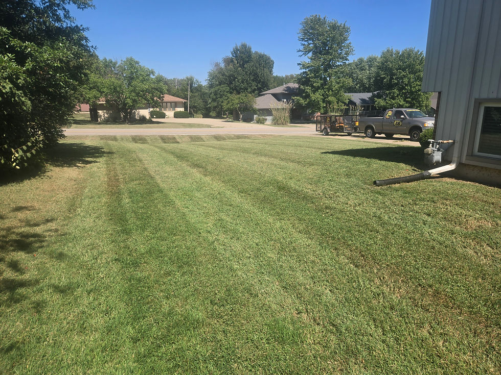 Freshly mowed residential lawn in Topeka, Kansas by Lawn Care Topeka