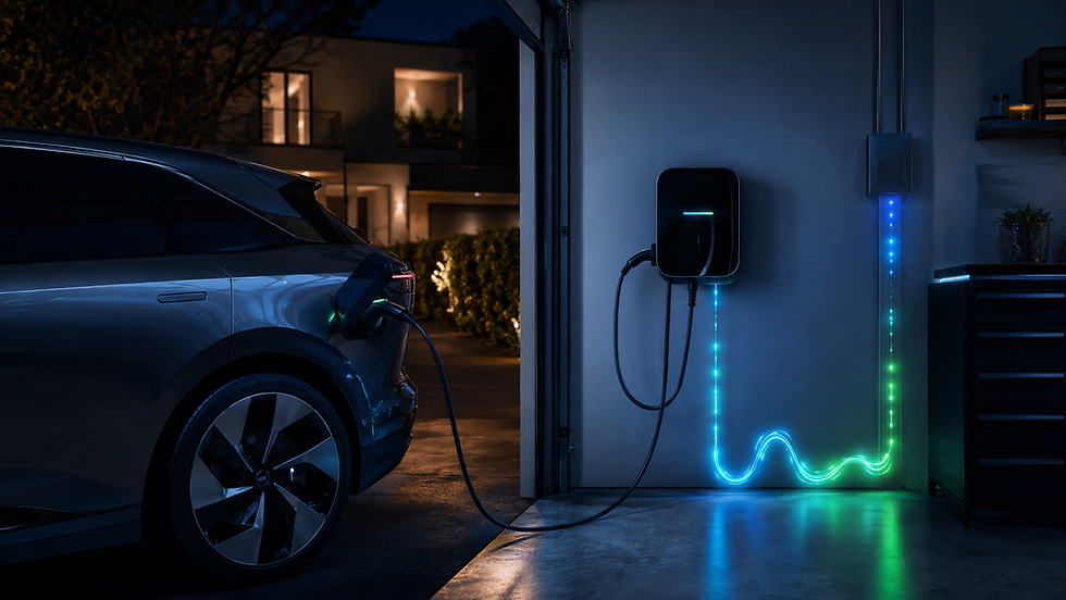 Elektrikli aracın düşük talep saatlerine göre akıllı biçimde zamanlanan gece şarjını gösteren sahne.