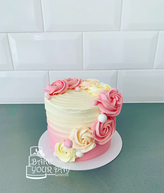 Cream and Pink Ombre Rosettes Smash Cake