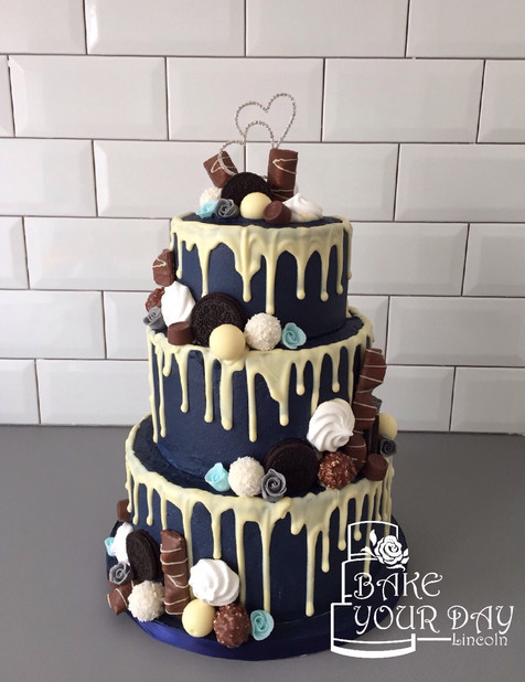 Navy Drip Junkyard Wedding Cake