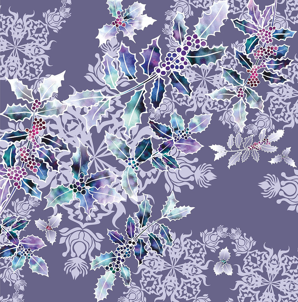 Twilight Holly Cascade | Christmas Design with Holly Leaves, Berries and Pattern