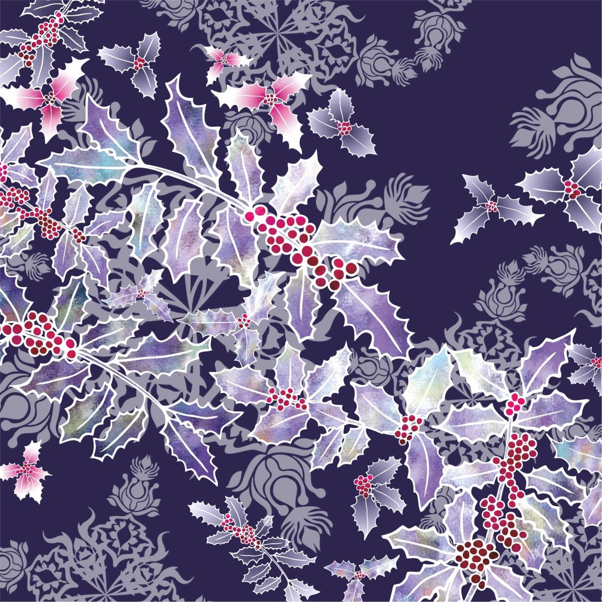 Indigo Holly Cascade Card (Merry Christmas)