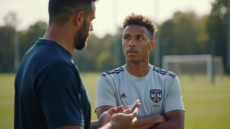 Close-up view of a coach giving feedback to a young athlete during practice