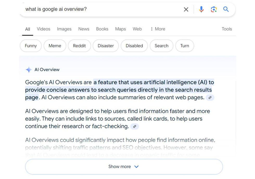 Résultat de recherche Google AI Overview