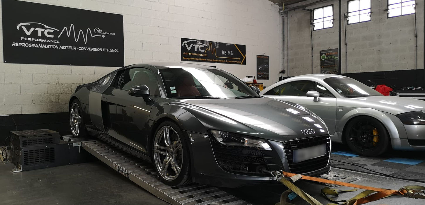 Reprogrammation moteur stage 1 Audi R8 sur banc de puissance