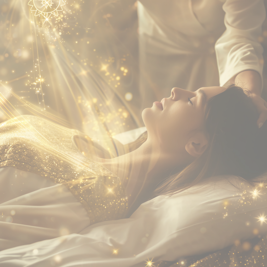 woman receiving golding healing energy