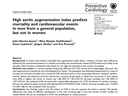 34. High aortic augmentation index predicts mortality and cardiovascular events in men