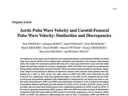 12.Aortic pulse wave velocity and carotid-femoral pulse wave velocity:similarities and discrepancies