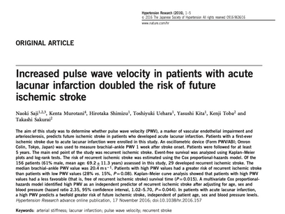 24. Increased pulse wave velocity in patients with acutelacunar infarction