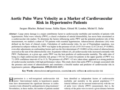 14. Aortic pulse wave velocity as a marker of cardiovascular risk in hypertensive patients.