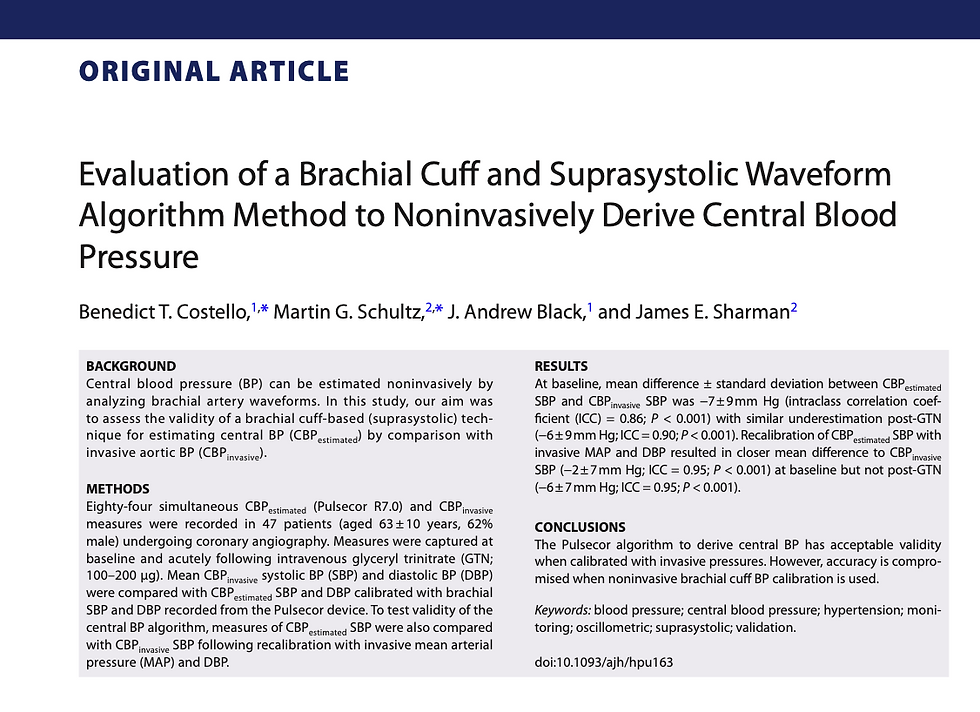 11. Evaluation of a brachial cuff and suprasystolic waveform algorithm method 