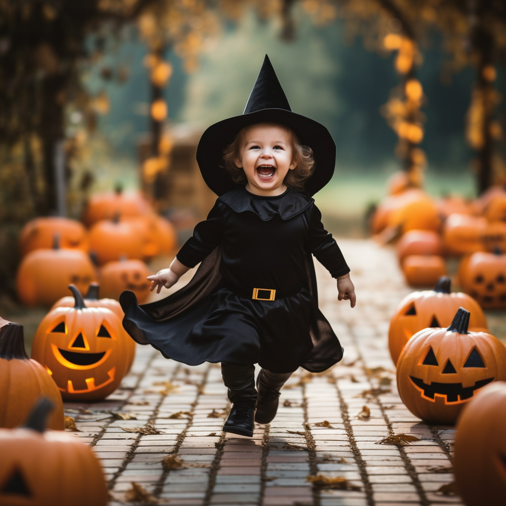 toddler dressed as a halloween witch