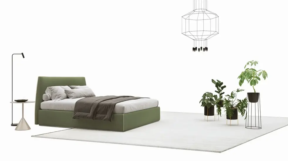 Letto contenitore con testiera imbottita da terra Mia