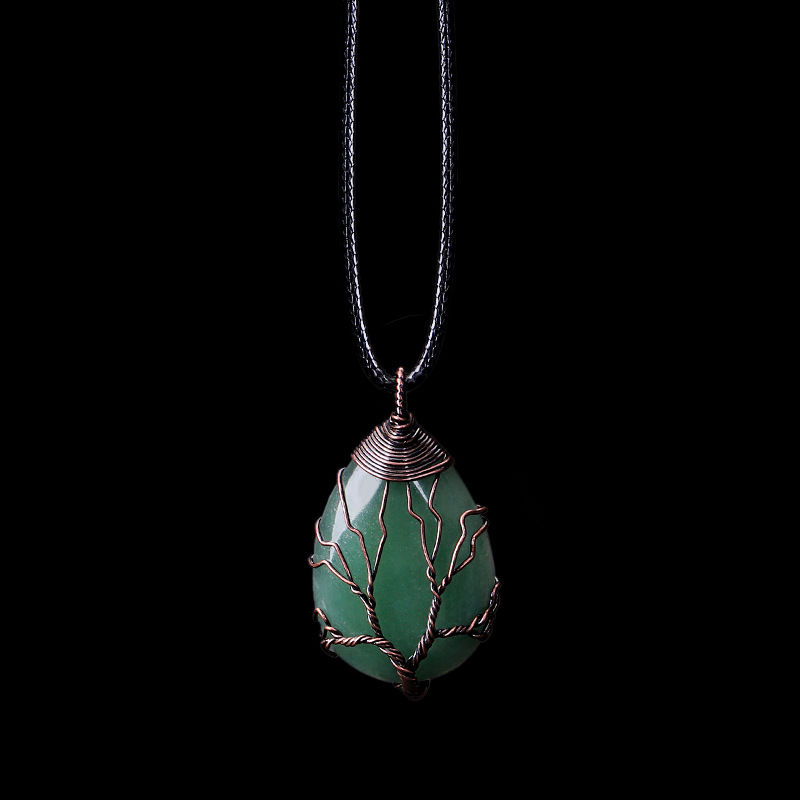 Thumbnail: Natural Stone Crystal Drop-shaped Winding Tree Of Life Pendant