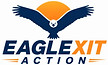 Eaglexit Action with a Bald Eagle above and sun rising behind