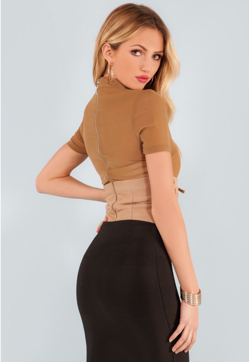 Thumbnail: 'KETURAH' Lace-up Waist Belted Mesh Bodysuit