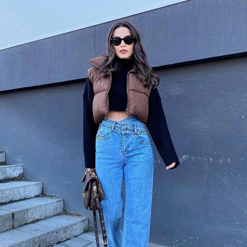 Miniatura: Autumn And Winter Women's Short Cotton Down Vest Short Stand-up Collar Warm Slee